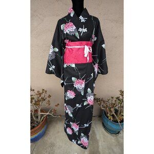 💜NWT Floral Cotton Kimono Set with Cherry Blossom Obi & Accessories